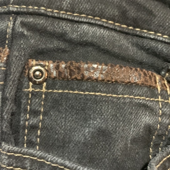 Y2K Slight Flare Faux Leather Trimmed Dark Wash Denim Jeans Woman’s Size 8 - Picture 5 of 13